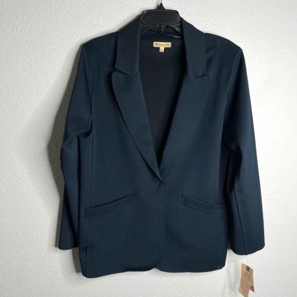 Democracy Jackets & Blazers - NEW Democracy Size Large Peak Lapel Raw Seam Navy Blazer